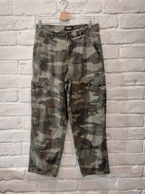 RSQ Loose Camouflage Cargo Pants Mens 28x30 Army Green Camo Ripstop Streetwear.
